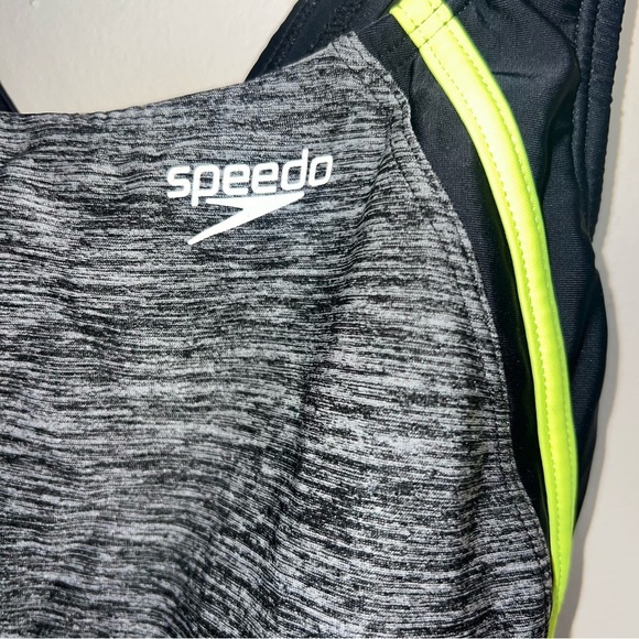 Speedo Quantum Swimsuit Gray One Piece Open Back Racerback Size 10 - Picture 4 of 12